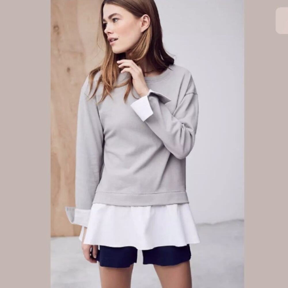 Anthropologie Eri + Ali Layered Poplin Pullover Sweatshirt Gray Sz S Blokecore